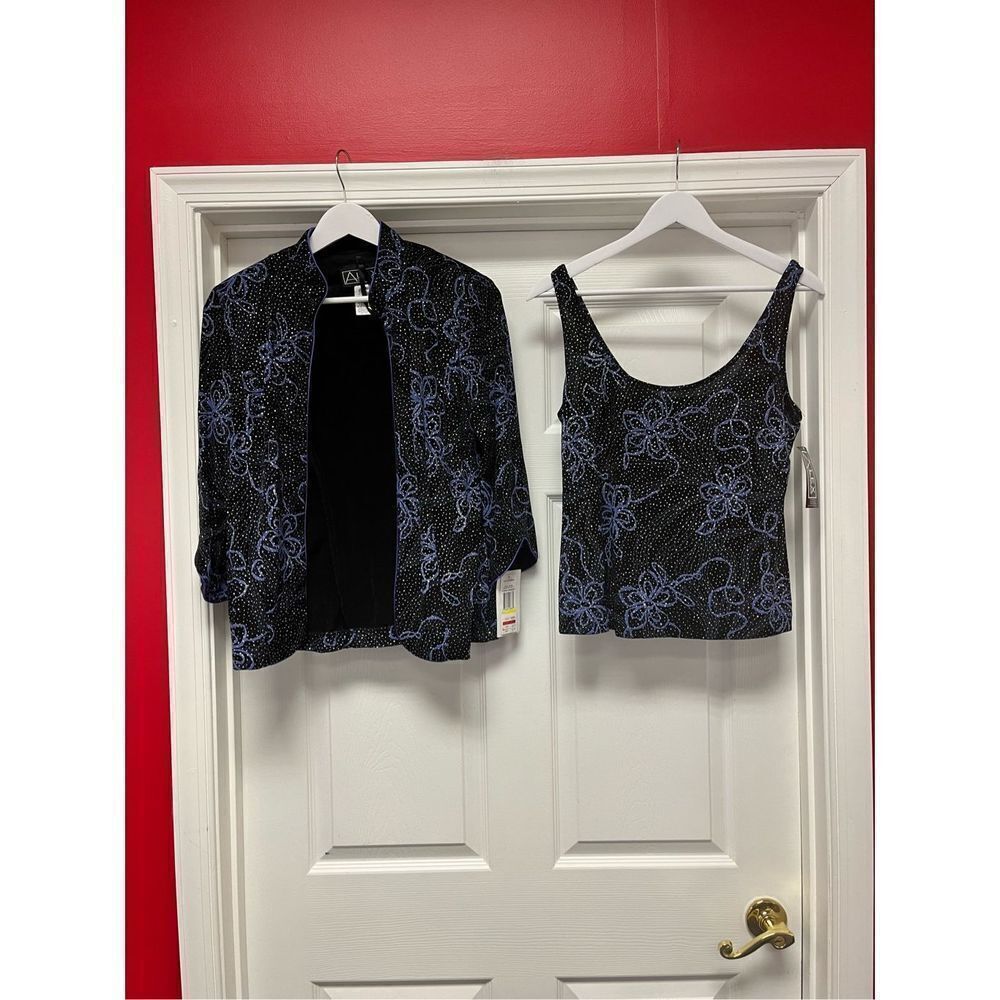 Alex Evenings Black & Purple SparkleTank& Formal Jacket sz M NWT